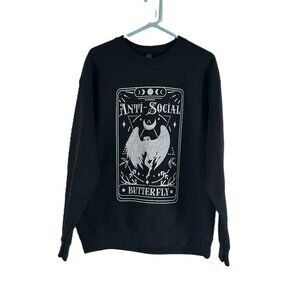 Anti-Social Butterfly Mothman Goth Sweatshirt L Black